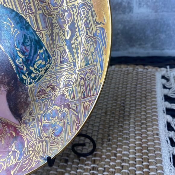 Vintage Limited Edition Edna Hibel Holiday Joy Porcelain Plate 1993 Wood Frame - Picture 6 of 13